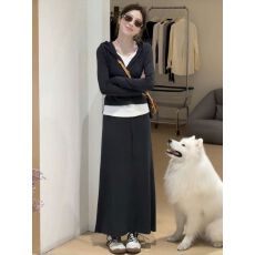 批发秋冬流行穿搭套装女韩系<b class='q'>时尚</b>减龄撞色假两件连帽卫衣半身裙两件套