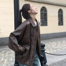 批发机车皮衣夹克春<b class='q'>秋</b>女2025春<b class='q'>秋</b>新款小个子pu美式黑色复古上衣外套