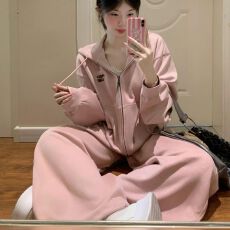 批发学院风运动服套装女<b class='q'>春</b>秋宽松显瘦韩版时尚减龄卫衣卫裤休闲两件套