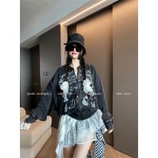 批发纯棉华棉复合牛奶丝 洗水做旧 数码直喷印花秋上衣<b class='q'>宽松</b>长袖外套