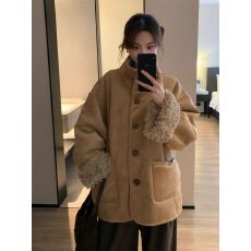 批发<b class='q'>冬</b>季新款两穿皮毛一体羊羔毛宽松加厚麂皮毛毛百搭中长外套女