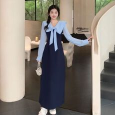 批发法式小众高级感连衣裙胖MM假两件长裙2025年秋季新款显瘦大码女装