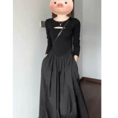 批发<b class='q'>大码</b>高级感针织小黑裙<b class='q'>女</b>2025新款秋季赫本风<b class='q'>连衣裙</b>胖MM显瘦长裙子