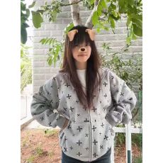 批发【华棉复合】十字架开衫宽松新款美式满印<b class='q'>外套</b>潮牌新品设计感慵懒