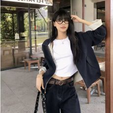 批发vibe风2025早秋新款翻领条纹夹克双面穿长袖宽松短款外套通勤上衣