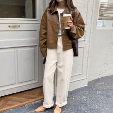 批发皮衣外套女春<b class='q'>秋</b>韩版2025新款小个子高级感短款宽松长袖机车服夹克