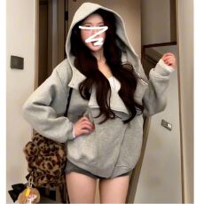 批发早秋季灰色连帽卫衣外套女2025新款爆款巨好看独特漂亮棒球服薄款