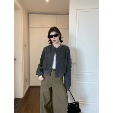 批发复古连帽拼接短款夹克外套女秋季高级感宽松休闲棒球服上衣潮ins