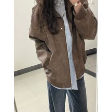批发情侣装美式复古棕色皮衣夹克2025<b class='q'>秋</b>冬新款小众高级感潮牌宽松外套