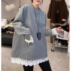 批发胖mm秋冬季大码宽松显瘦加厚加绒<b class='q'>卫衣</b>女假两件<b class='q'>中长款</b>上衣300斤