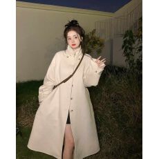 批发毛呢外套女<b class='q'>中长款</b>秋冬季新款流行赫本风韩版宽松加厚呢子大衣