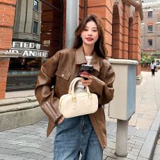 批发美式复古棕色皮衣外套女春秋2026新款短款高级感小个子早春季夹克