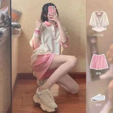 批发休闲运动<b class='q'>套装</b>女夏季新款盐甜系学院风宽松短袖<b class='q'>短裤</b>时尚两件套