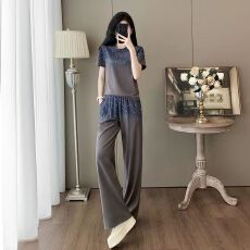 批发渐变色钉珠<b class='q'>休闲</b>运动<b class='q'>套装</b>女夏季减龄一整套穿搭简约时尚洋气两件套