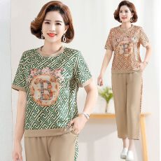 批发中老年人女装夏季新款时尚套装中年妈妈大码短袖休闲运动衣服夏装