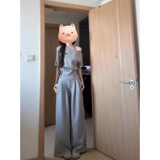 批发韩系休闲时尚套装女夏季新款收腰显瘦上衣阔腿长<b class='q'>裤</b>两件套