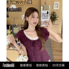 批发2026法式荷叶边复古修身夏季百搭上衣设计感气质简约<b class='q'>衬衫</b>
