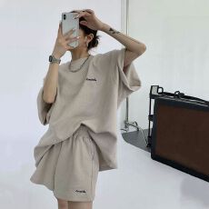 批发【华夫格250克】网红运动套<b class='q'>装</b>女夏新款宽松休闲短袖<b class='q'>t</b><b class='q'>恤</b>短<b class='q'>裤</b>两件套