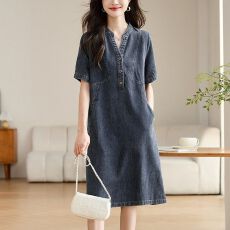 批发<b class='q'>牛仔</b>连衣裙<b class='q'>女</b>夏季2025新款中长款短袖高级感薄款妈妈夏装休闲裙子