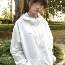 批发波点满印连帽开衫防晒衫