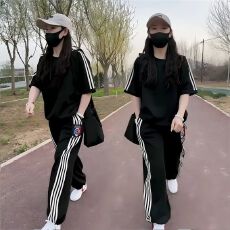 时尚两件套女2026夏季新款宽松显瘦时尚百搭休闲圆领短袖T恤套装