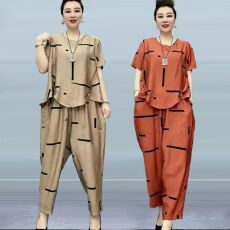 批发新款妈妈2026夏装休闲套装洋气大码<b class='q'>中老年</b>女<b class='q'>短袖</b>时尚简约两件套
