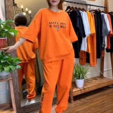 批发休闲时尚套装女百搭2026夏季印花字母胖MM遮肉显瘦短袖长裤两件套