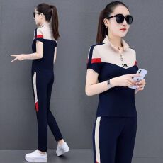 批发短袖立领<b class='q'>运动服</b>套装女夏季<b class='q'>新款</b>大码宽松显瘦广场舞服装长裤两件套