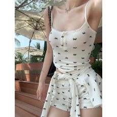 批发韩系chic甜妹<b class='q'>套装</b>女夏新款紧身内搭小背心长袖上衣高腰短裤三件套