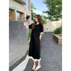 批发微胖mm夏季高级感遮肚显瘦巨好看<b class='q'>连衣裙</b>子女设计感宽松短袖长裙
