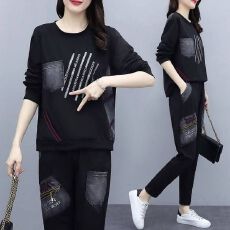 批发胖mm春秋新款<b class='q'>大码</b>宽松休闲套装女休闲<b class='q'>运动服</b>两件套
