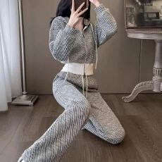 韩系连帽休闲运动套装女春秋穿搭高级感欧货时尚洋气阔腿裤两件套