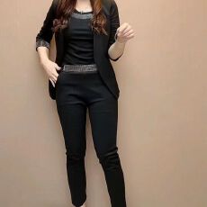 批发锦棉罗马300克春秋季气质修身烫钻小西装外套背心<b class='q'>小脚裤</b>三件套