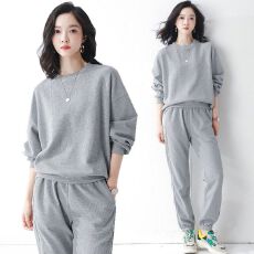 批发华夫格运动套装女2026春秋新款时尚<b class='q'>长袖</b>休闲跑步服卫衣两件套