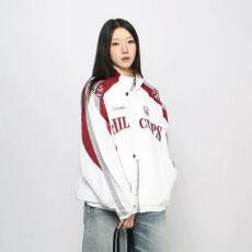 批发怪味z 美式街头字母赛车服立领<b class='q'>夹克</b><b class='q'>男</b>女潮牌设计感中性风机车<b class='q'>外套</b>
