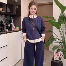 批发时尚<b class='q'>休闲</b>套装女秋季洋气显瘦大码胖mm拼色卫衣阔腿裤<b class='q'>运动服</b>两件套