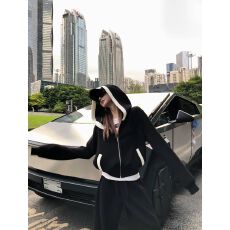 批发美式复古<b class='q'>运动服</b>套装女秋季大码显瘦连帽卫衣时尚胖mm阔腿裤两件套