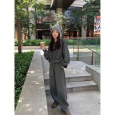 批发春秋季卫衣运动套装女宽松<b class='q'>显瘦</b>港风学生洋气减龄跑步服纯色两件套