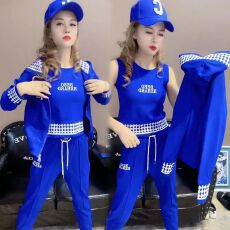 批发直贡呢200克 时尚休闲运动套装女<b class='q'>春</b>秋季开衫外套背心卫裤三件套
