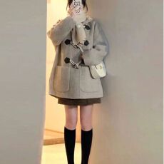 批发牛角扣连帽毛呢外套女秋冬2026新款胖mm百搭显瘦小个子呢子大衣潮