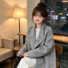 批发灰色双面毛呢子大衣女26秋冬<b class='q'>新款</b>韩系宽松中长款高端毛呢外套潮