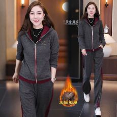 批发秋冬新款时尚气质休闲<b class='q'>显瘦</b>加绒加厚开衫外套阔腿裤两件套