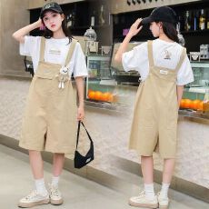 批发有送公仔<b class='q'>女童</b><b class='q'>背带裤</b>套装夏装2025新款短袖女孩韩版洋气两件套
