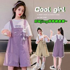 批发有送公仔<b class='q'>女童</b><b class='q'>背带裤</b>套装夏装2025新款短袖女孩韩版洋气两件套