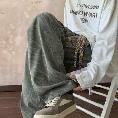 批发美式扎染灯芯绒裤子<b class='q'>男</b>秋冬穿搭黑色卫裤长版高个子休闲直筒裤