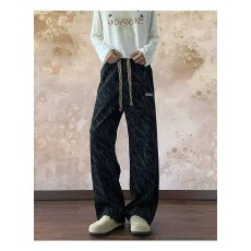 批发美式扎染灯芯绒裤子男秋冬穿搭黑色卫裤长版高个子休闲直筒裤