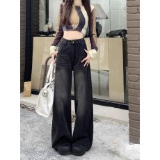 批发vibe炸街风松弛感宽松<b class='q'>牛仔裤</b>女春季美式复古<b class='q'>显瘦</b>黑灰色阔腿裤子