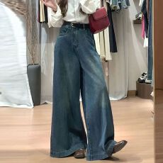 批发韩版个性阔腿<b class='q'>牛仔裤</b>女春秋新款百搭高腰宽松<b class='q'>显瘦</b>显高拖地<b class='q'>牛仔裤</b>潮