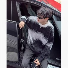 批发圆领毛衣针织衫男潮牌帅气秋冬季打底衫2024新款男士气质修身上衣