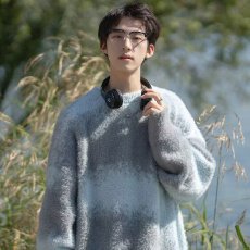 批发圆领毛衣针织衫男潮牌帅气秋冬季打底衫2024新款男士气质修身上衣